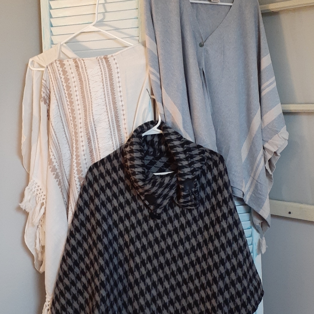 Lot of 3 Poncho Shawl Cover Ups Cloak Wrap Fall